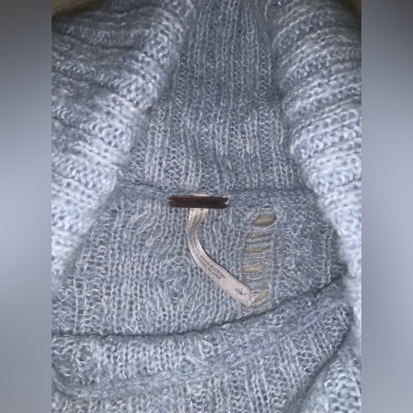 Free People Sweater Complex Cable Turtleneck blue boho $138 knit spring classic - Picture 4 of 8
